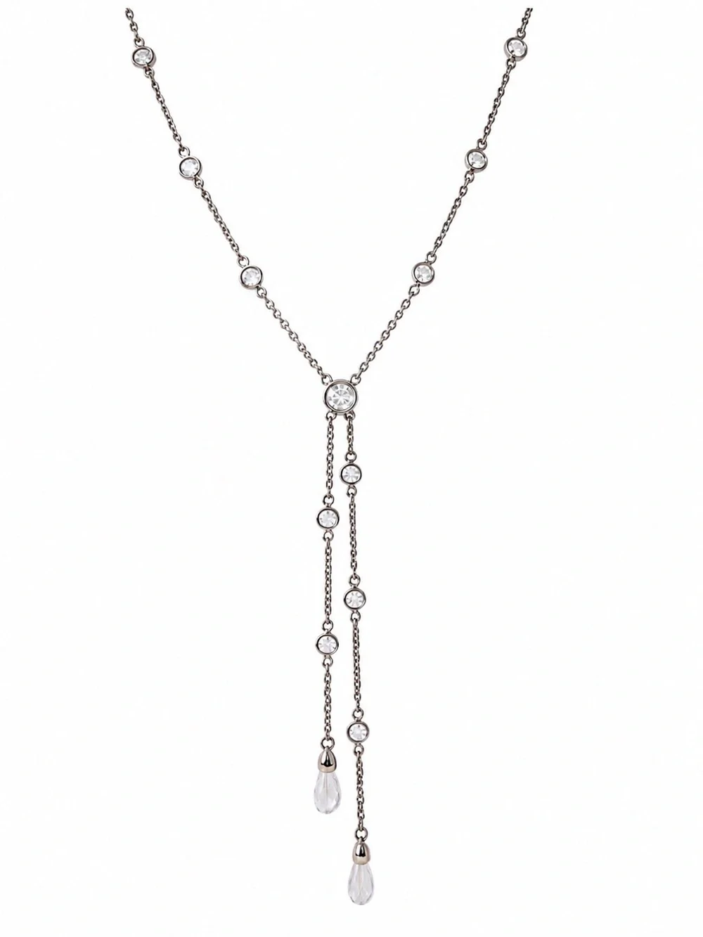 Givenchy Crystal Lariat Necklace Silver Tone Y Drop